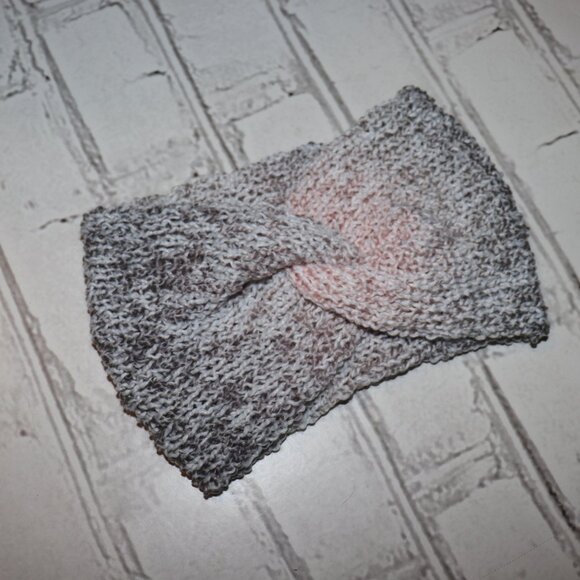 🌫️💗 Ombre Knit Headband – Gray & Pink · Handmade · One Size - Picture 2 of 4